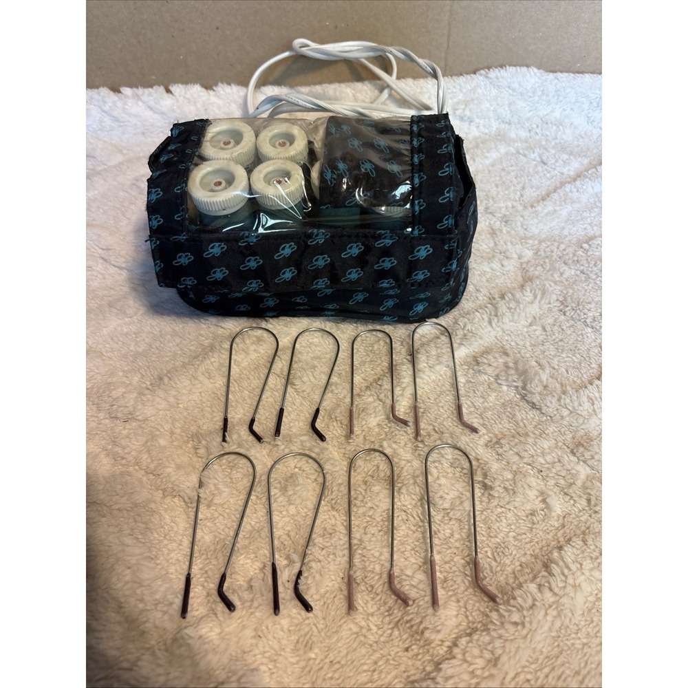 Vintage Travel Hot Roller Set with‎ Black/Blue Case. On the Go. Texted Works!